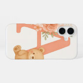 Alphabet A Floral Bear Phone Case iPhone 16ケース (裏面横)