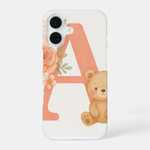 Alphabet A Floral Bear Phone Case
