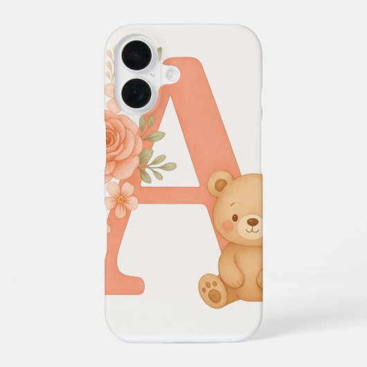 Alphabet A Floral Bear Phone Case iPhone 16ケース (裏面)