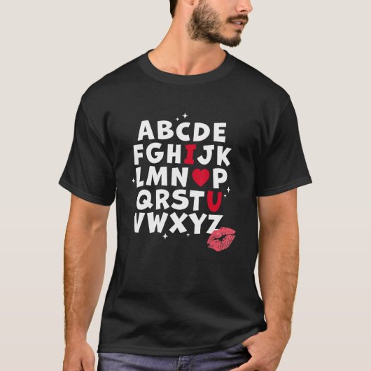Alphabet ABC I Love YouハートU Valentines Day Tea Tシャツ (正面)