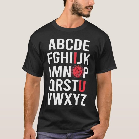 ALPHABET ABC I LOVE YOU VALENTINE解剖学的ハート Tシャツ (正面)