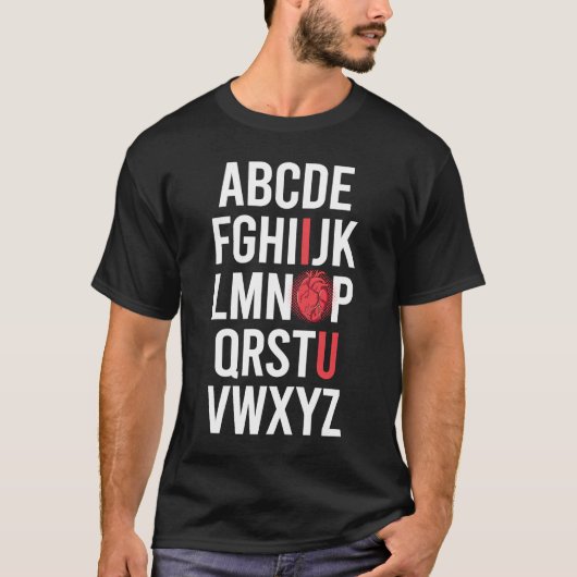 ALPHABET ABC I LOVE YOU VALENTINE解剖学的ハート Tシャツ (正面)