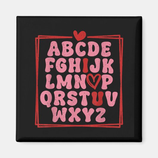 Alphabet Abc I Love You Valentines Day Heart  マグネット (正面)