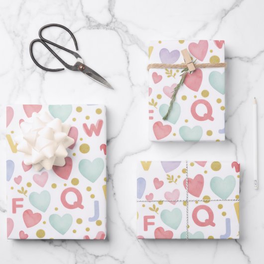 Alphabet Adventures: Watercolor ABCs & Hearts ラッピングペーパーシート (正面)
