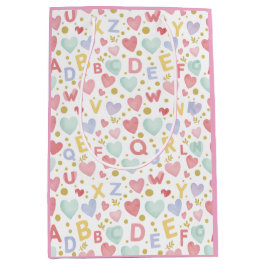 Alphabet Adventures: Watercolor Hearts and Playful ミディアムペーパーバッグ