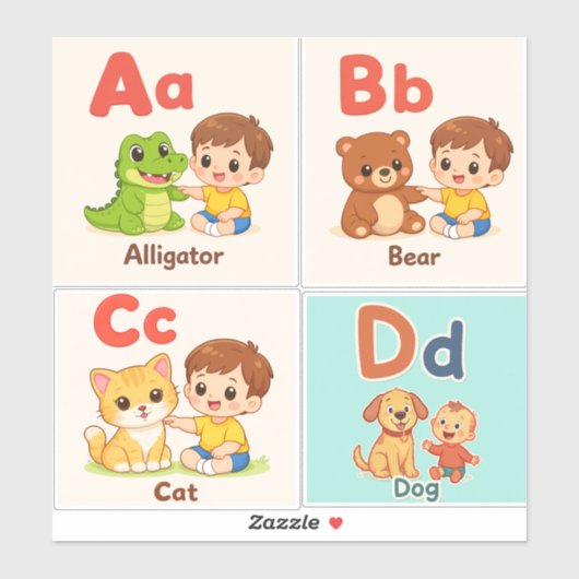 Alphabet Animals Sticker Sheet A–D シール (シート)
