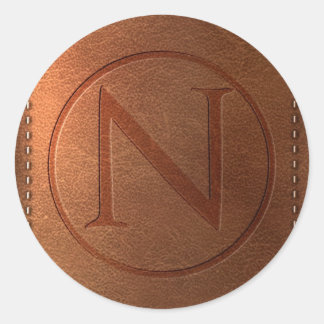 alphabet cuir lettre N ラウンドシール