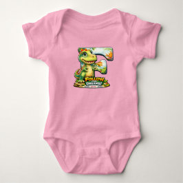 🦖💖 Alphabet Dino “F” Baby Jersey Bodysuit 👶✨ ベビーボディスーツ