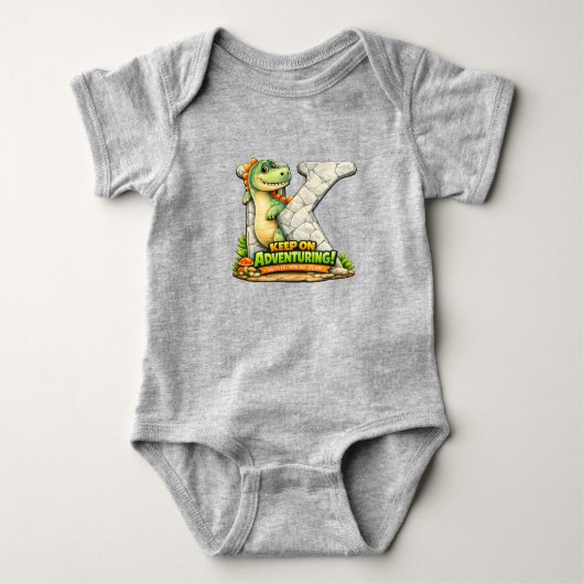 🦖✨ Alphabet Dino “K” Baby Jersey Bodysuit 👶💚 ベビーボディスーツ (正面)