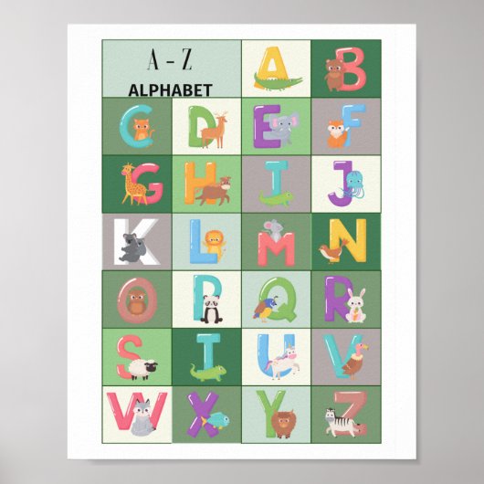 Alphabet Green Poster for Nursery Room ポスター (正面)