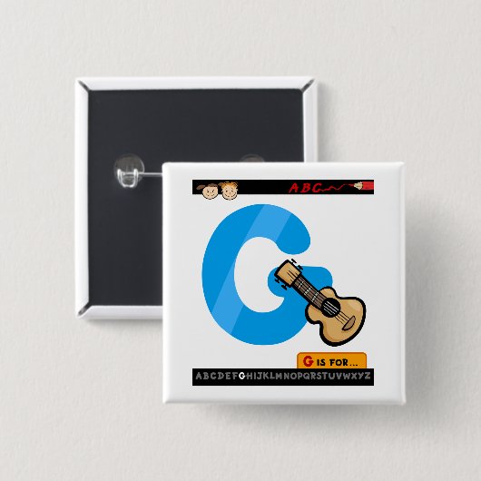 Alphabet Letter G is for Guitar 缶バッジ (正面&裏面)