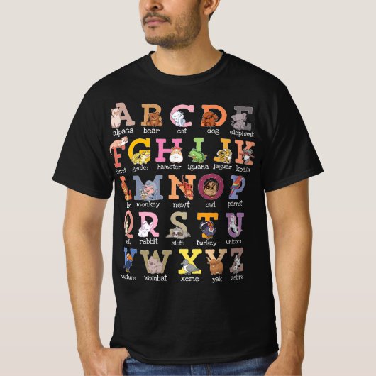Alphabet Letters Cat Dog Ferret Hamster Parrot Lov Tシャツ (正面)