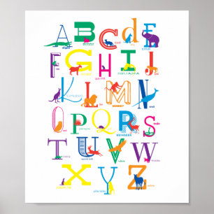 Alphabet Poster with Animal Silhouettes in Color ポスター