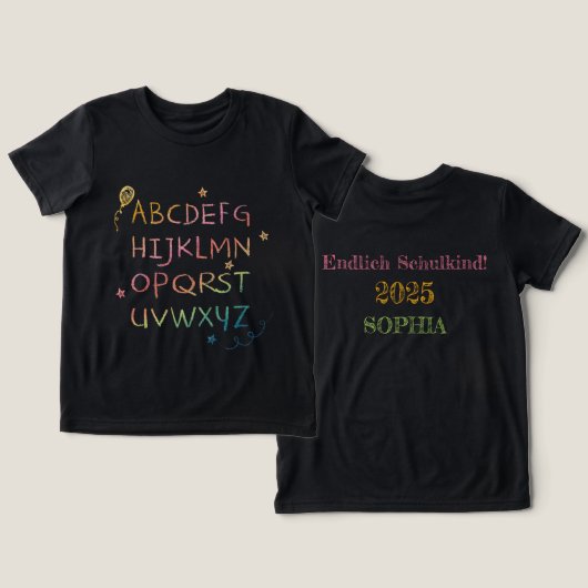 Alphabet Sterne bunt - Tafel Kreide | Einschulung トライブレンドTシャツ (デザイン正面&裏面)