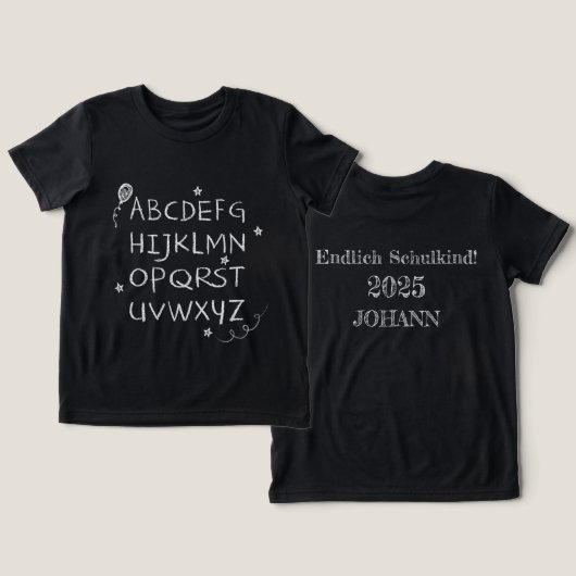 Alphabet Sterne weiß - Tafel Kreide | Einschulung トライブレンドTシャツ (デザイン正面&裏面)