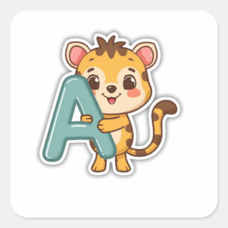 Alphabet Sticker – A with Alligator スクエアシール