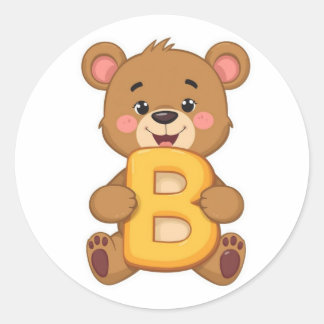 Alphabet Sticker – B with Bear ラウンドシール