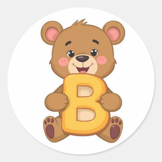 Alphabet Sticker – B with Bear ラウンドシール (正面)
