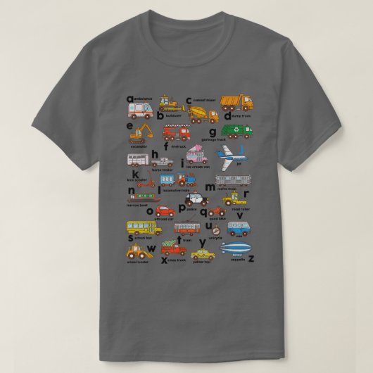 Alphabet Vehicles ABCs Lower Case Learning Teacher Tシャツ (デザイン正面)