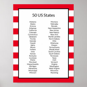 Alphabetical List of 50 US States ポスター