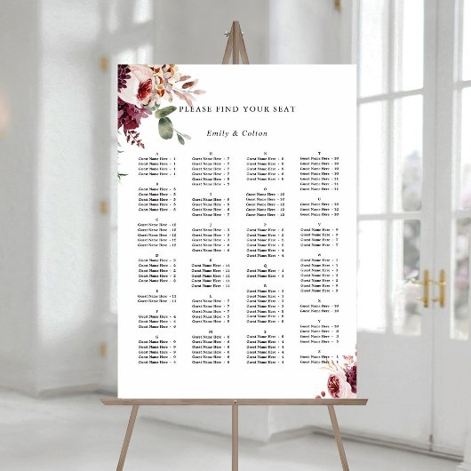 Alphabetical Order Autumn Wedding Seating Chart  ポスター