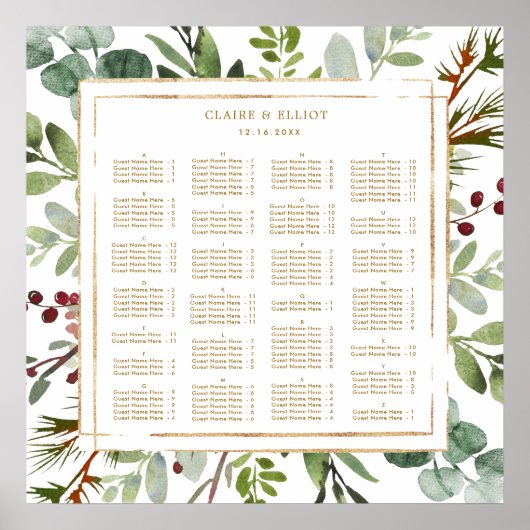 ALPHABETICAL ORDER Botanical Holiday Seating Chart ポスター (正面)