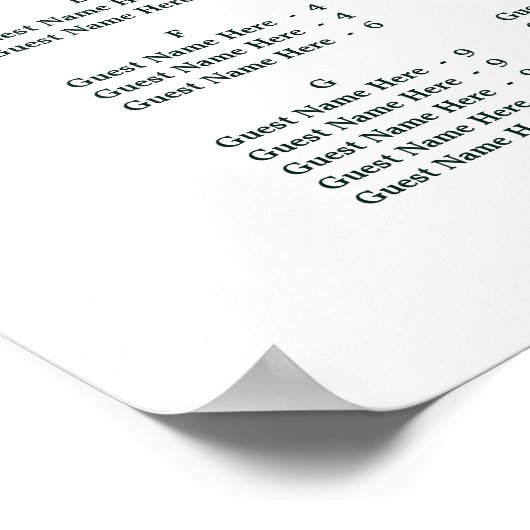 ALPHABETICAL Order Elegant Wedding Seating Chart ポスター (角)