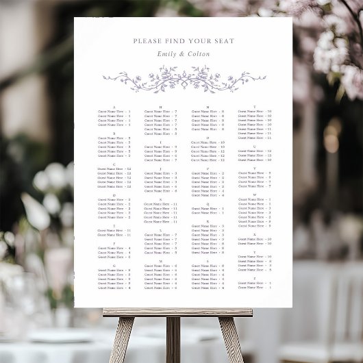 Alphabetical Order Lavender Wedding Seating Chart ポスター
