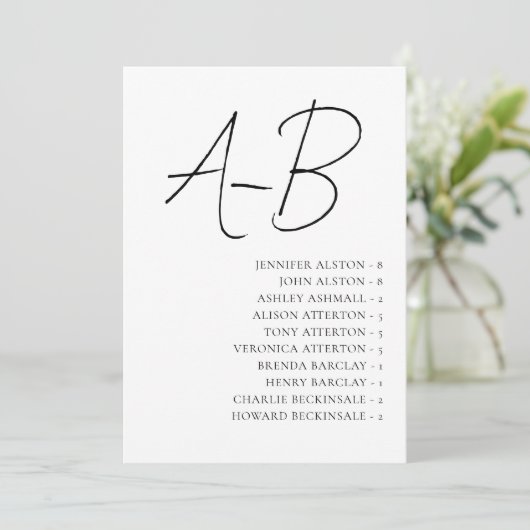 Alphabetical Seating Chart,Minimalist Wedding Card 招待状 (スタンド正面)