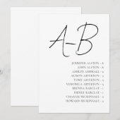 Alphabetical Seating Chart,Minimalist Wedding Card 招待状 (正面/裏面)