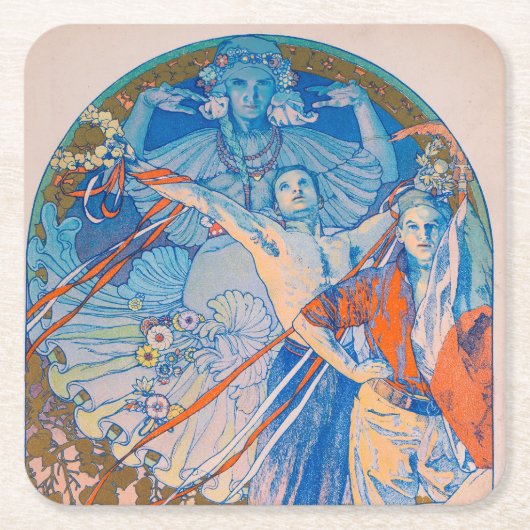 Alphonseミュシャポスターfor Sokolフェスティバル(1926) スクエアペーパーコースター (正面)