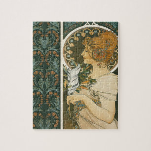 Alphonse Mucha Art Nouveau Feather Girl ジグソーパズル