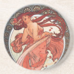 Alphonse Mucha Dance 1898 Art Nouveau Vintage コースター<br><div class="desc">This work like many of his others was inspired by the beauty of nature. The circular backdrop features a shell pattern forming an arch above the lone woman. Autumn colors browns, yellows and orange and falling leaves blow in the wind drawing your eyes to the lovely woman. She seductively glances...</div>