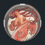 Alphonse Mucha Dance 1898 Art Nouveau Vintage マグネット<br><div class="desc">This work like many of his others was inspired by the beauty of nature. The circular backdrop features a shell pattern forming an arch above the lone woman. Autumn colors browns, yellows and orange and falling leaves blow in the wind drawing your eyes to the lovely woman. She seductively glances...</div>