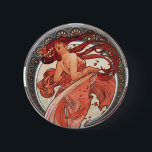 Alphonse Mucha Dance 1898 Art Nouveau Vintage 缶バッジ<br><div class="desc">This work like many of his others was inspired by the beauty of nature. The circular backdrop features a shell pattern forming an arch above the lone woman. Autumn colors browns, yellows and orange and falling leaves blow in the wind drawing your eyes to the lovely woman. She seductively glances...</div>