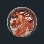 Alphonse Mucha Dance 1898 Art Nouveau Vintage 缶バッジ<br><div class="desc">This work like many of his others was inspired by the beauty of nature. The circular backdrop features a shell pattern forming an arch above the lone woman. Autumn colors browns, yellows and orange and falling leaves blow in the wind drawing your eyes to the lovely woman. She seductively glances...</div>