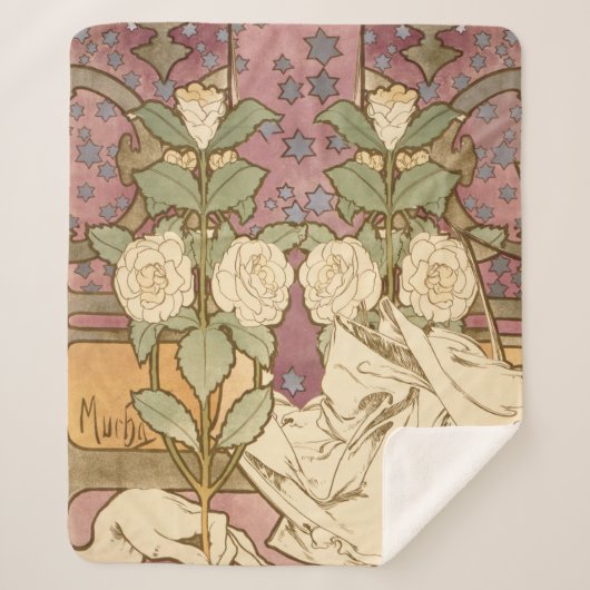 Alphonse Mucha Elegant Art Nouveau Stars Camellia  シェルパブランケット (正面)