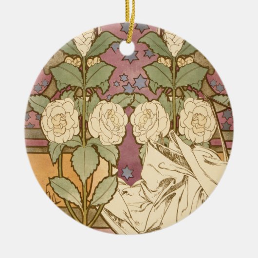 Alphonse Mucha Elegant Art Nouveau Stars Camellia  セラミックオーナメント (正面)