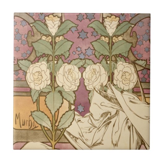 Alphonse Mucha Elegant Art Nouveau Stars Camellia  タイル (正面)