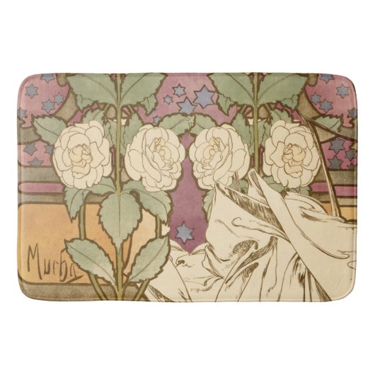 Alphonse Mucha Elegant Art Nouveau Stars Camellia  バスマット (正面)