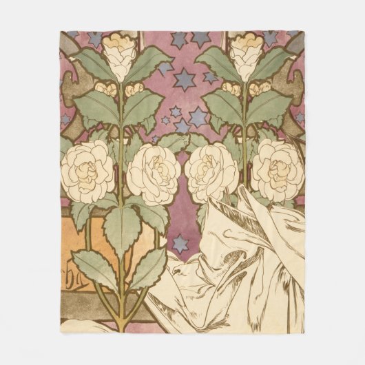 Alphonse Mucha Elegant Art Nouveau Stars Camellia  フリースブランケット (正面)