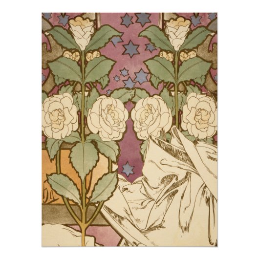 Alphonse Mucha Elegant Art Nouveau Stars Camellia ポスター (正面)