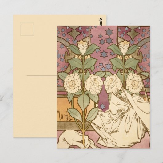 Alphonse Mucha Elegant Art Nouveau Stars Camellia ポストカード (正面/裏面)