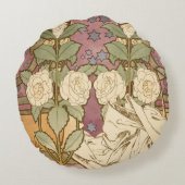 Alphonse Mucha Elegant Art Nouveau Stars Camellia  ラウンドクッション (裏面)
