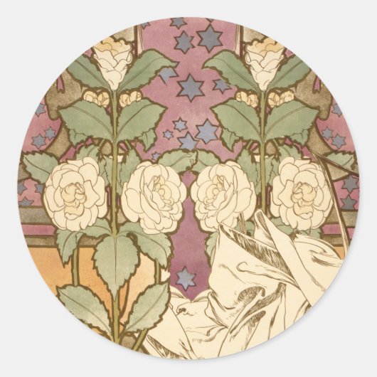 Alphonse Mucha Elegant Art Nouveau Stars Camellia  ラウンドシール (正面)