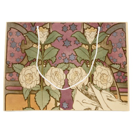 Alphonse Mucha Elegant Art Nouveau Stars Camellia ラージペーパーバッグ (正面)