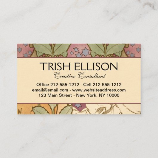 Alphonse Mucha Elegant Art Nouveau Stars Camellia  名刺 (裏面)