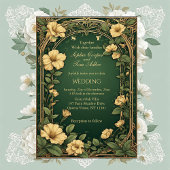 Alphonse Mucha Floral Opulence Gold Frame Wedding 招待状