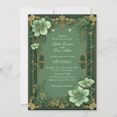 Alphonse Mucha Florals Opulence Sage Green Wedding 招待状 (正面)
