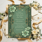 Alphonse Mucha Florals Opulence Sage Green Wedding 招待状